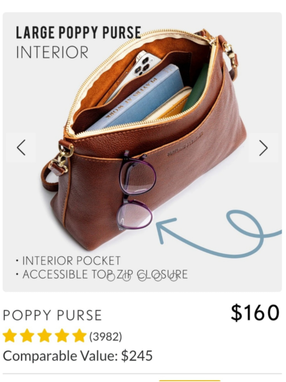 Portland Leather Poppy Large Crossbody Bag Nutmeg - Picture 2 of 14